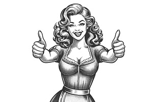 Smiling Retro Woman Giving Two, a Person Illustration by AlexArt