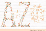 Peach Floral Alphabet Vectors & PNGs, an Illustration by Amanda Ilkov (Thumbnail 1 of 5)