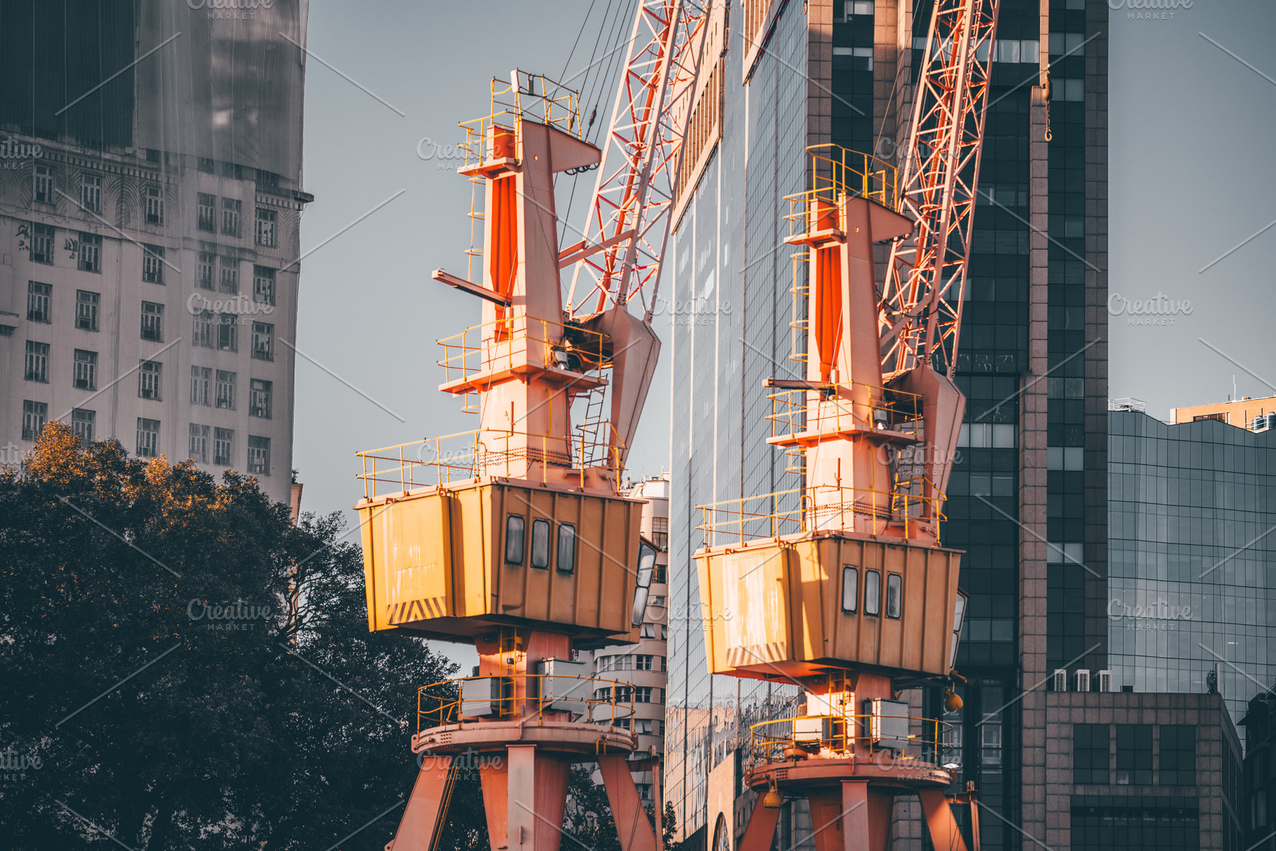 Orange Cranes In City Port, an Industrial Photo by SkyNext