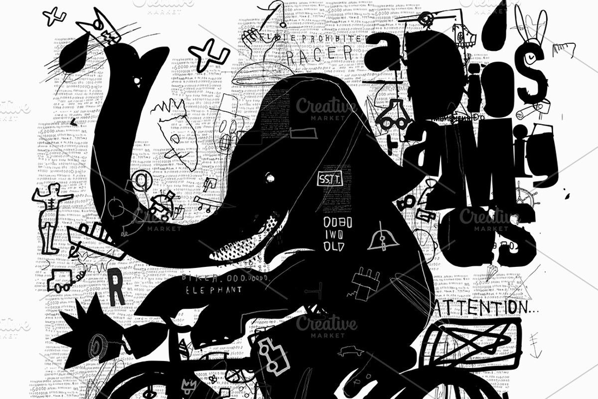 Elephant on a bike, an Animal Illustration by Cloob2000