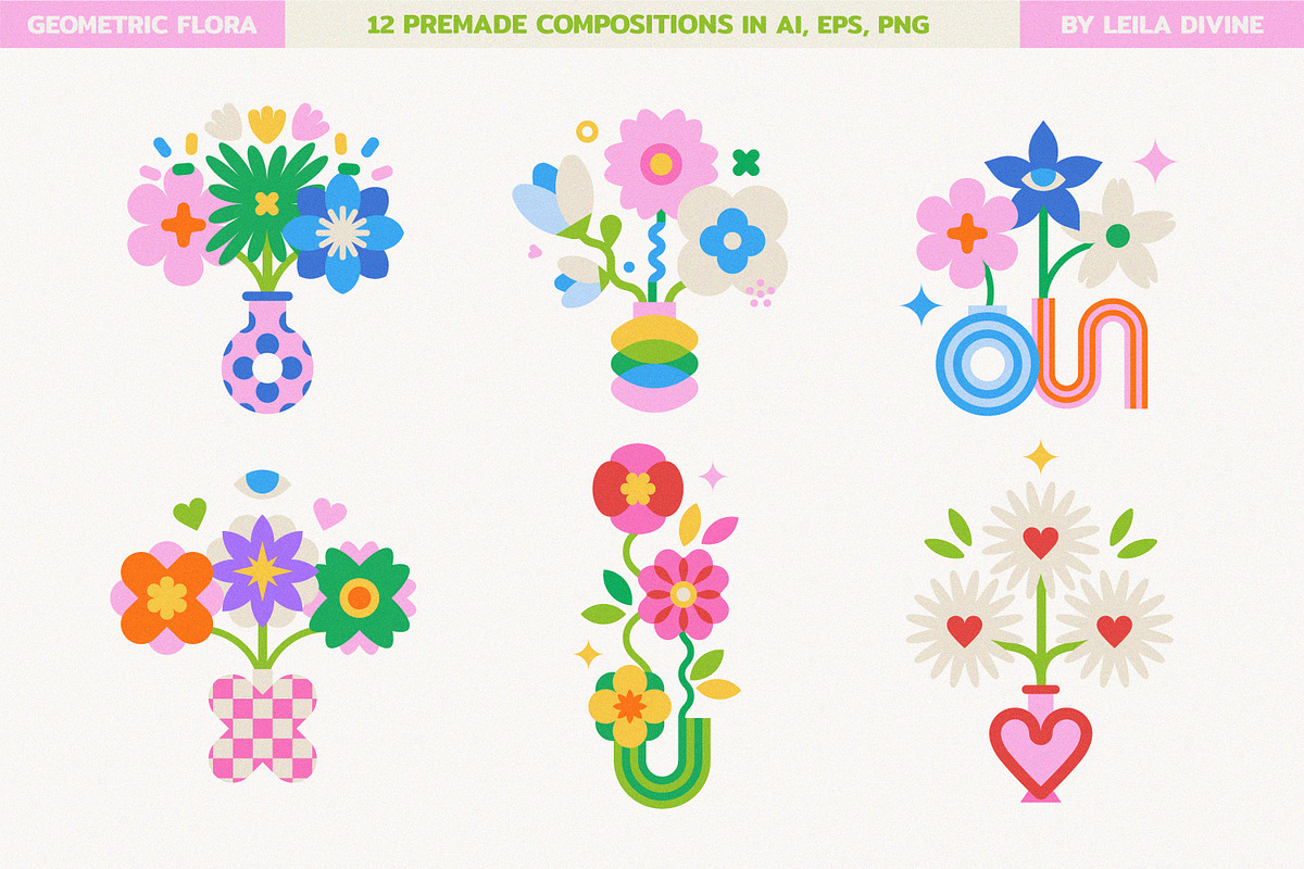 Geometric Floral Shapes & Patterns, an Object Graphic by Leila Divine (Photo 11 of 16)