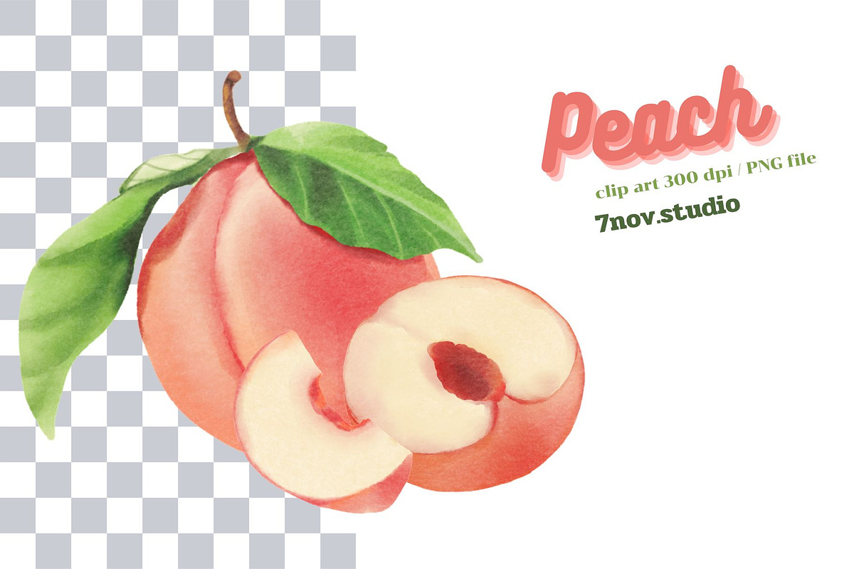 Peach Clip Art, a Food Illustration by 7nov.studio (Photo 2 of 3)