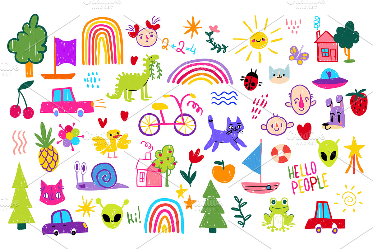 Kid rainbow school doodle set, an Object Illustration by art PVP - market