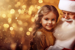Santa Claus holding a little girl with trees in background, a Holiday Photo by Davizro's Market