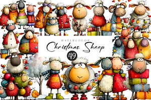 Funny Christmas Sheep Clipart, an Illustration by CreationArt