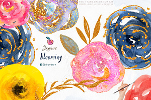 Glitter Flower png Watercolor 070, an Illustration by Drawberx