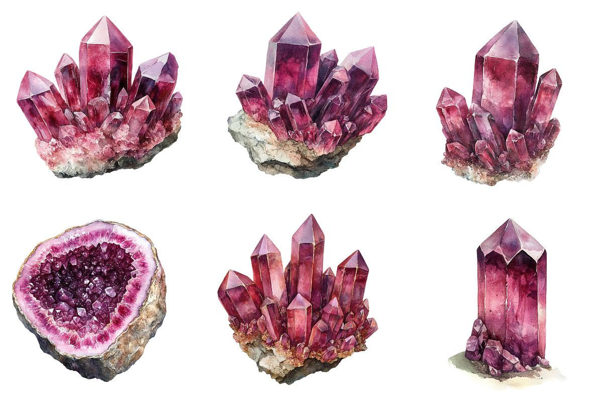 Watercolor Burgundy Crystals and Gem, an Illustration by Designworld (Photo 4 of 6)