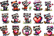 Whimsical Valentine Raccoon Clipart, an Illustration by Designking (Thumbnail 2 of 5)