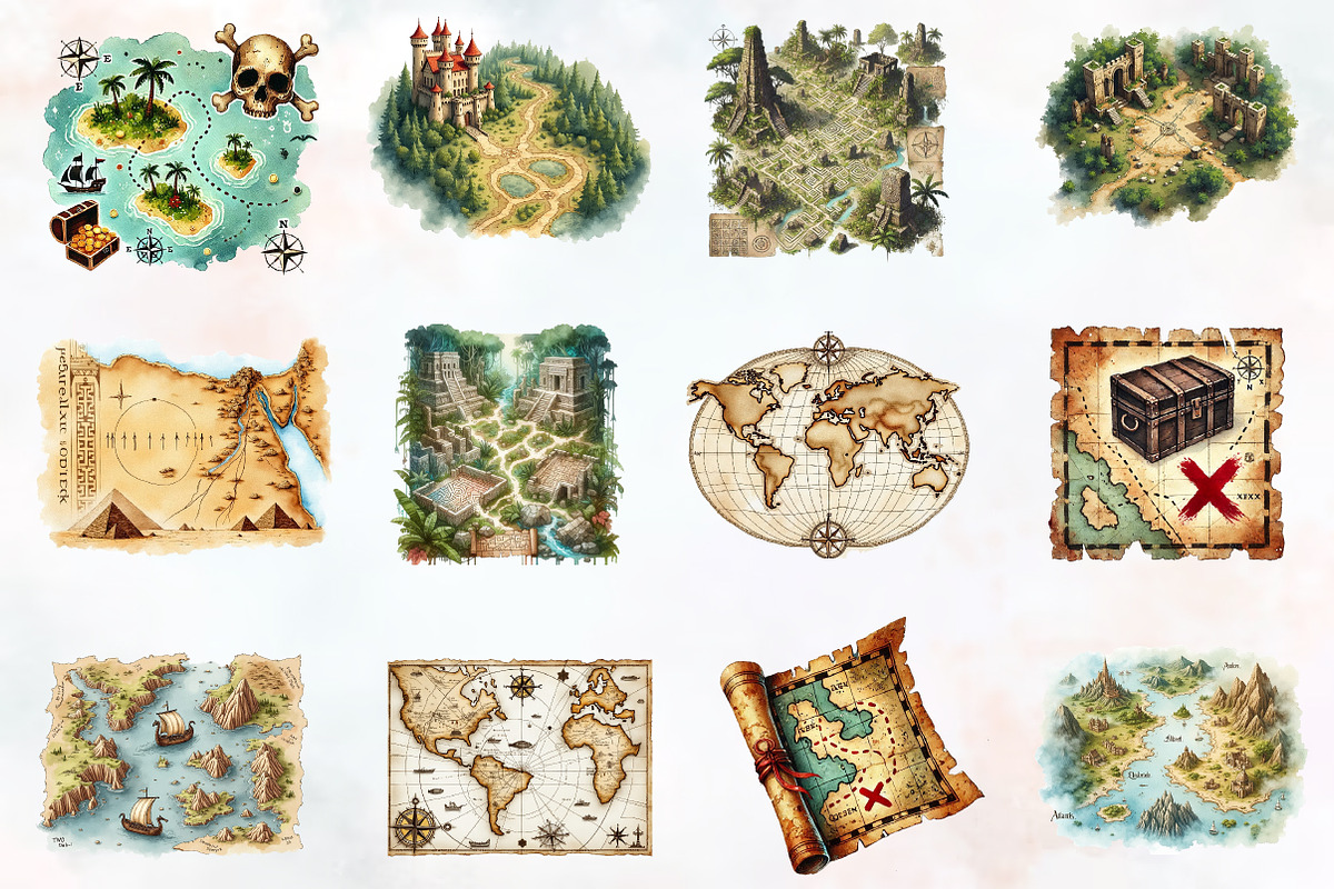 Old Maps Designs Clipart, an Illustration by RobertsArt (Photo 3 of 4)