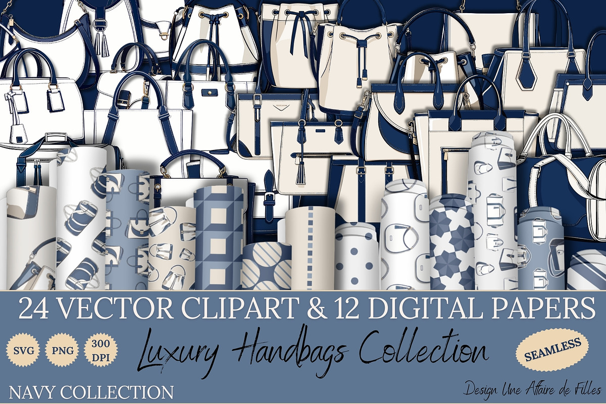 LUXURY HANDBAGS - 24 VECTOR CLIPART, an Object Illustration by Une Affaire de Filles (Photo 1 of 7)