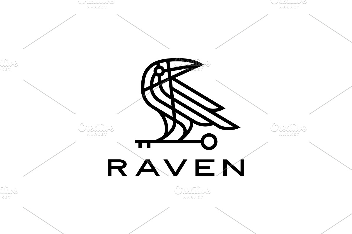 raven crow key black bird monoline, a Branding & Logo Template by VASTARD STUDIO