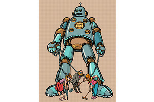 AI control over humanity. Robots, a Technology Illustration by rogistok