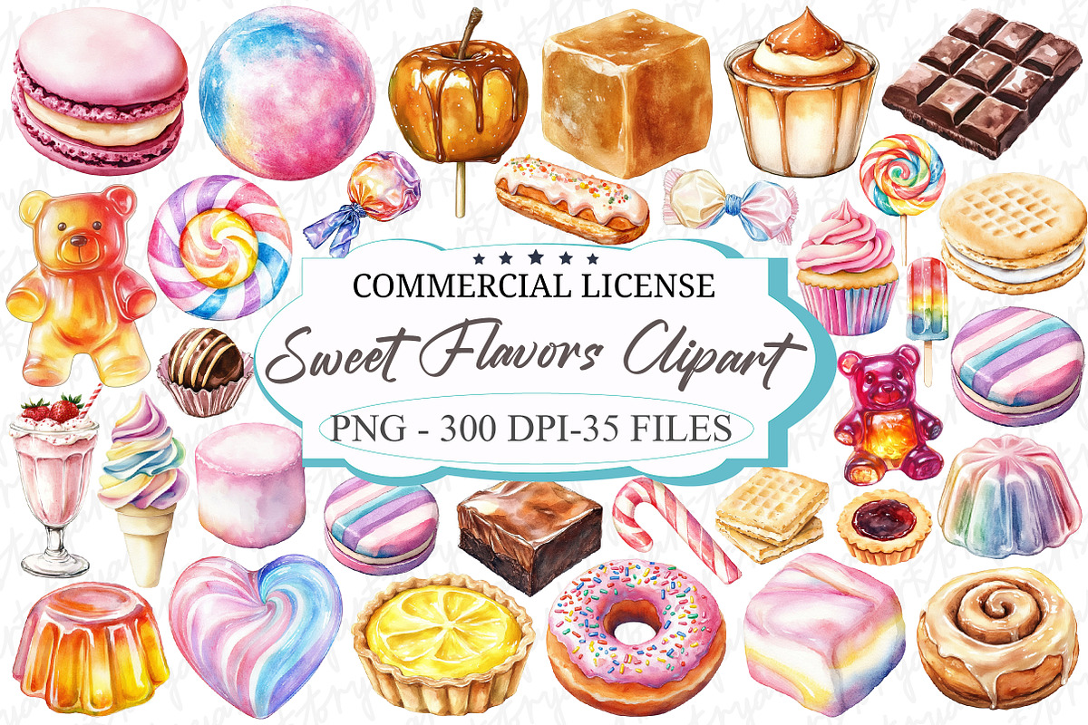 Watercolor Sweet Flavors Clipart, an Illustration by designcity5 (Photo 1 of 5)