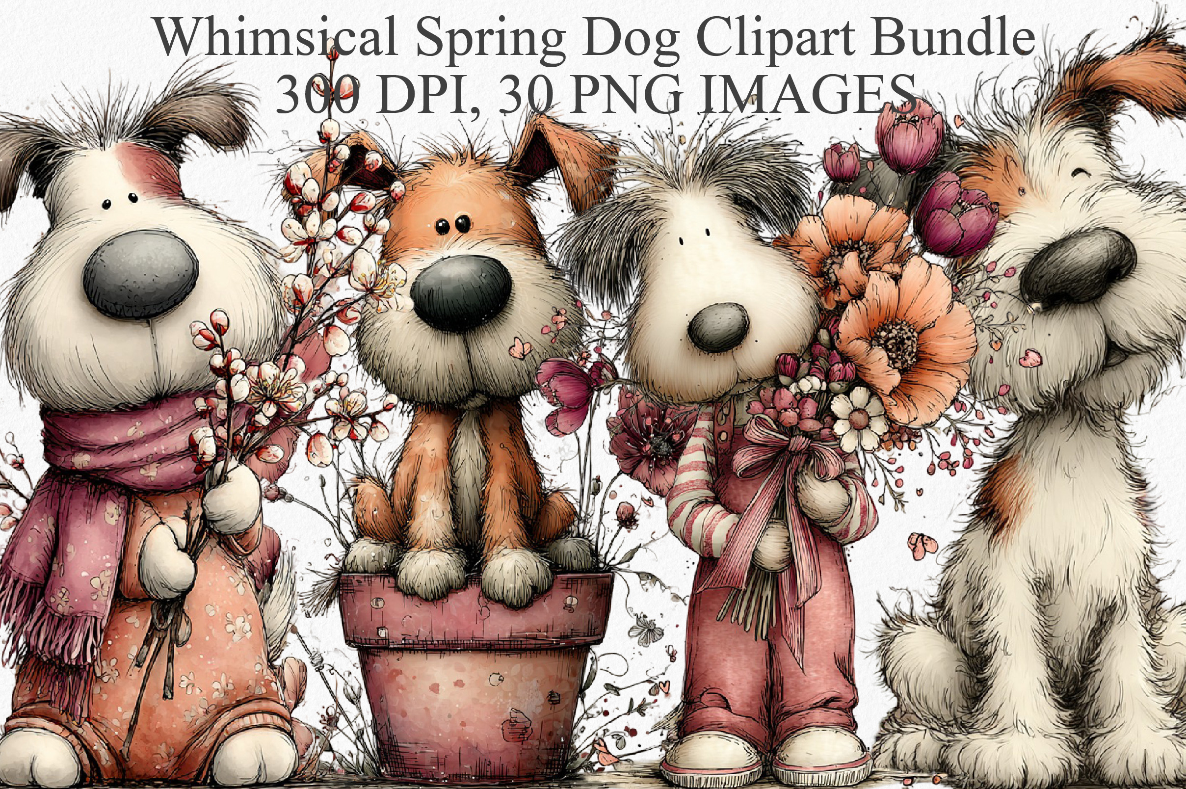 Whimsical Spring Dog Clipart Bundle, an Illustration by Canvas Craft