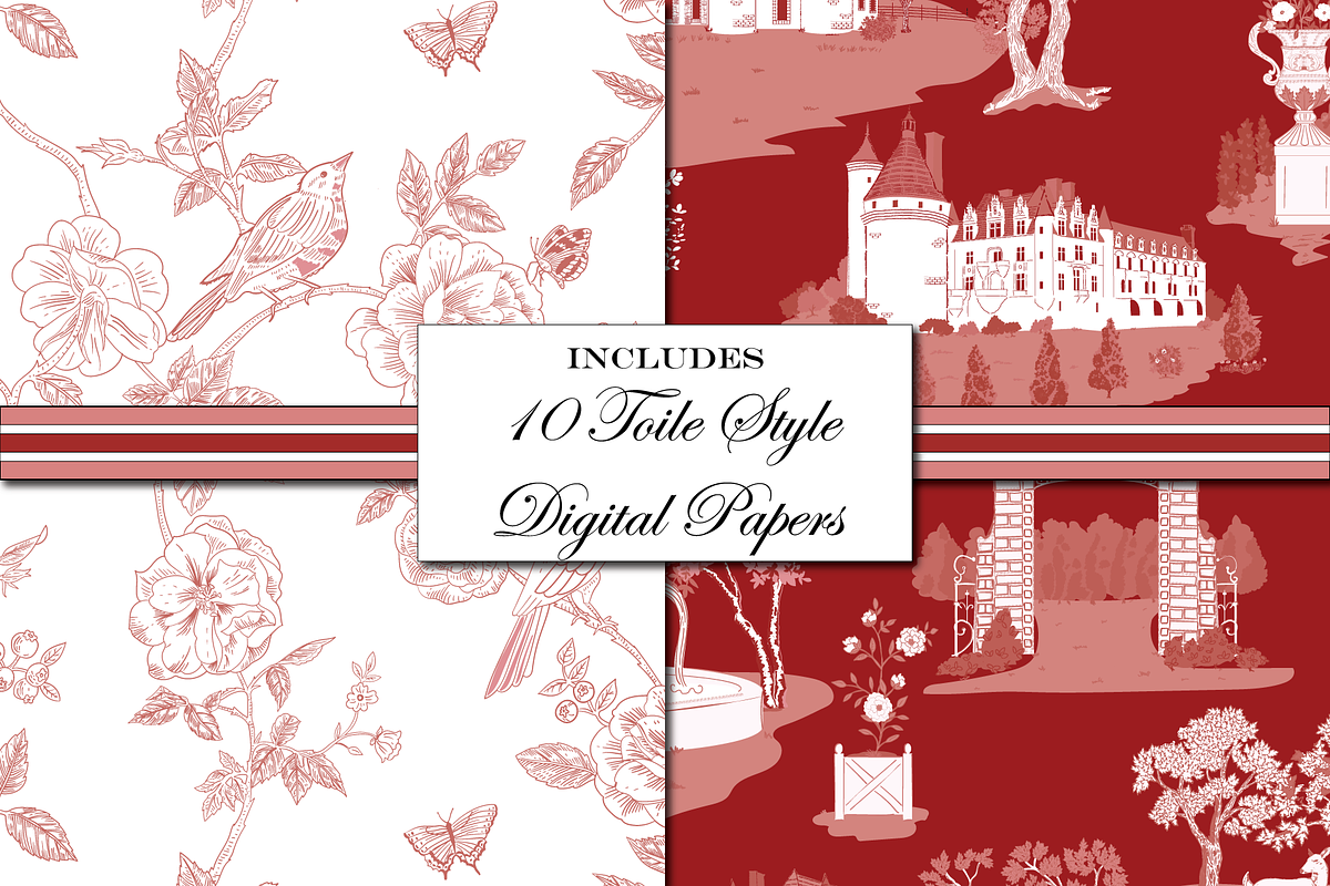 Red Toile de Jouy Patterns, a Pattern Graphic by RachelStudio (Photo 2 of 8)