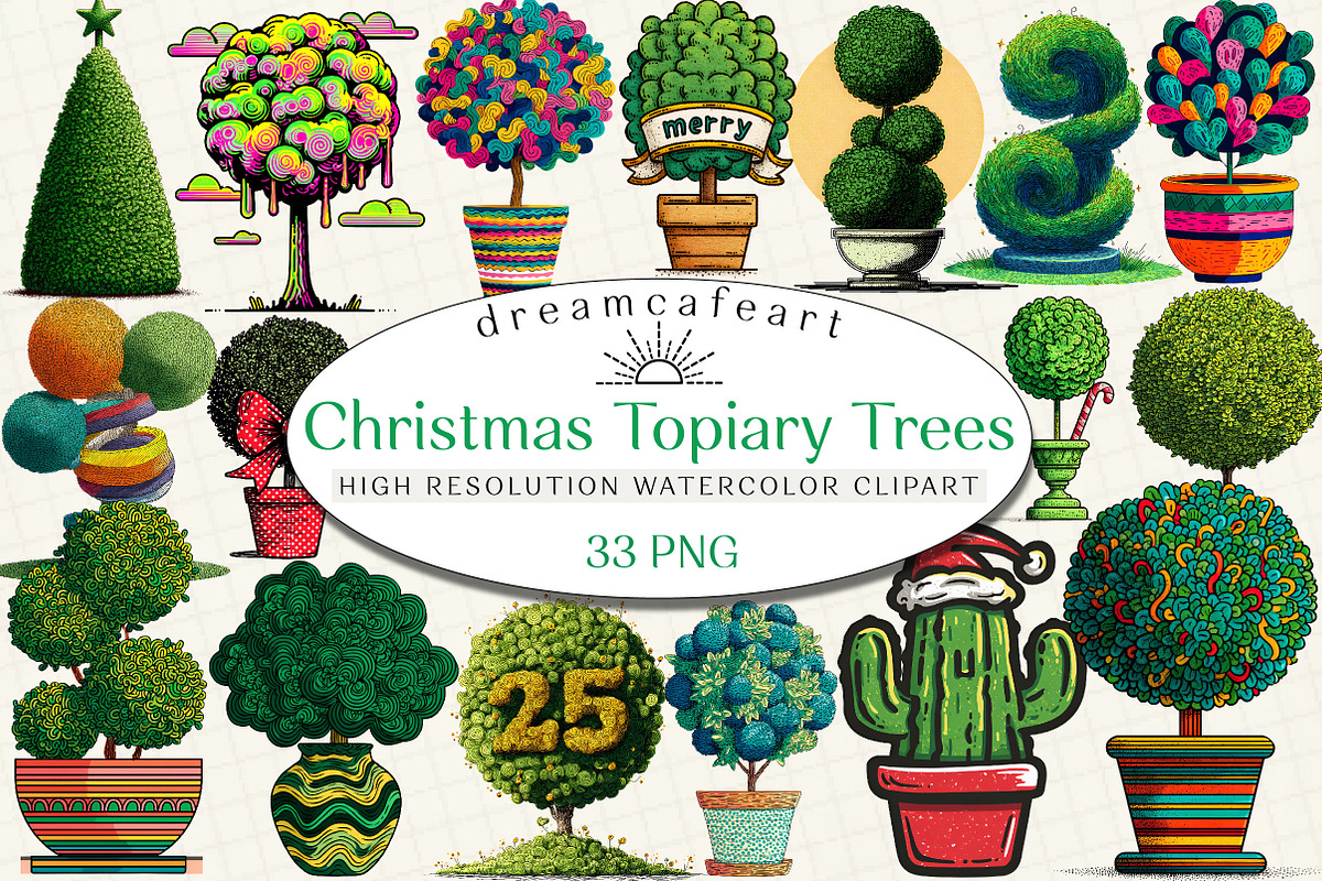 Christmas Topiary Trees Clipart, an Illustration by DreamCafeArt (Photo 1 of 6)