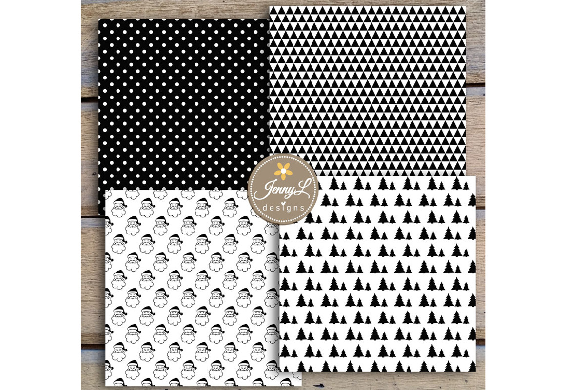 Black & White Christmas Digital Pape, a Pattern Graphic by JennyL Designs (Photo 2 of 2)