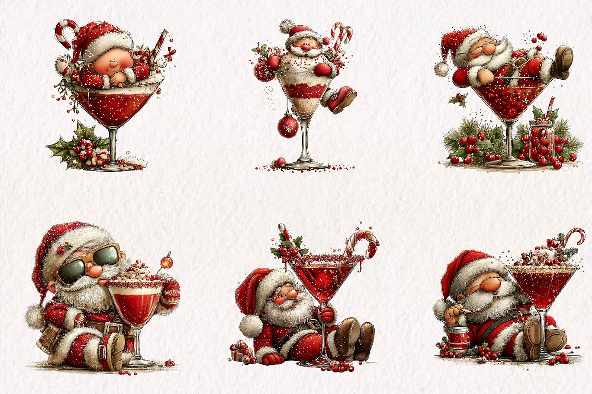 Christmas Cocktail Santa PNG, a Seasonal Illustration by CreationArt (Photo 4 of 7)