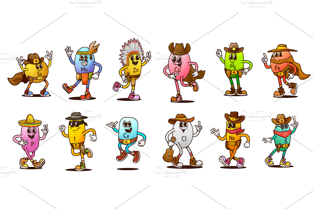 Cartoon groovy micronutrients, a Healthcare Illustration by Vector Tradition