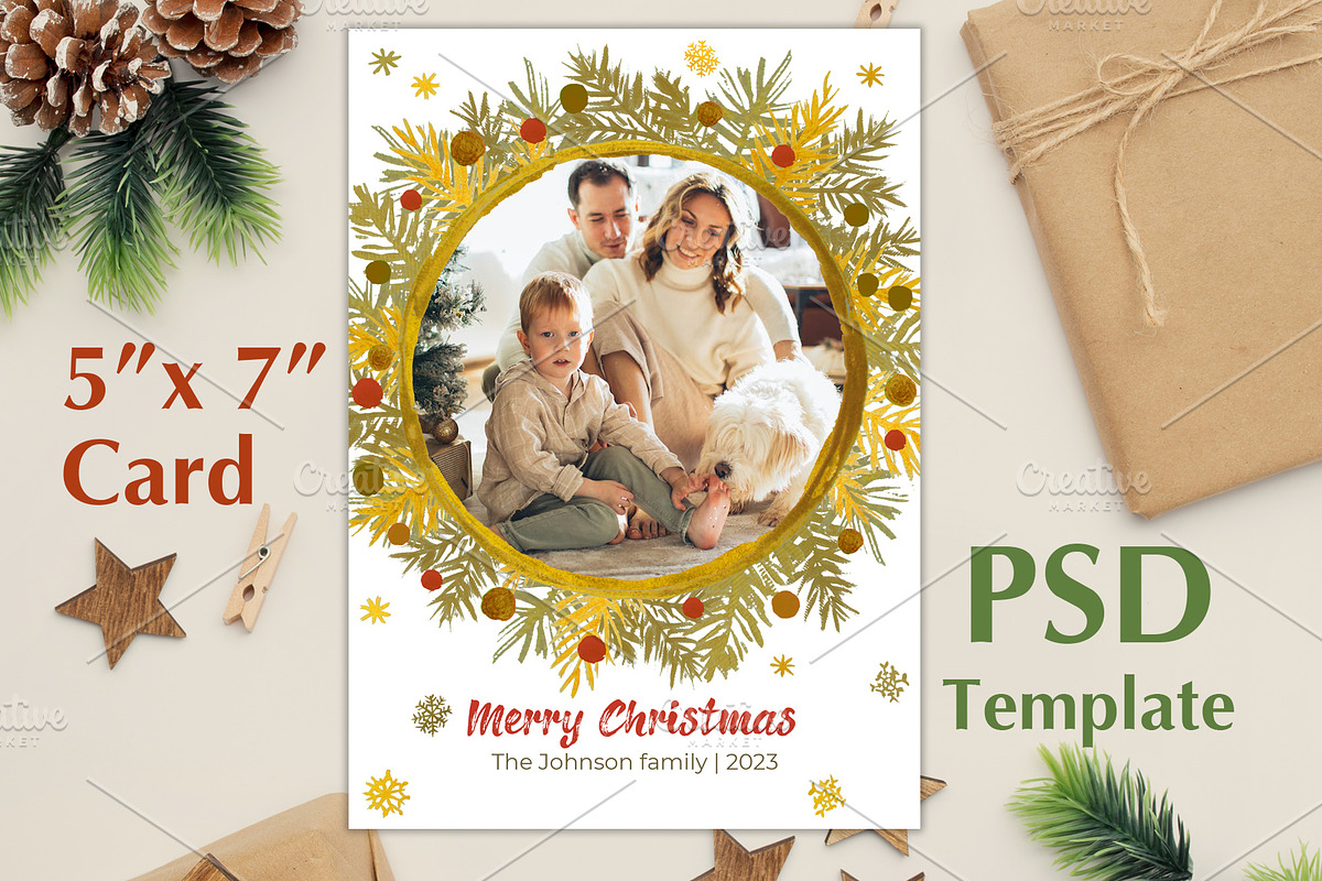 Wreath Photo Card PSD Template, a Card Template by PSD templates and Photos (Photo 1 of 5)