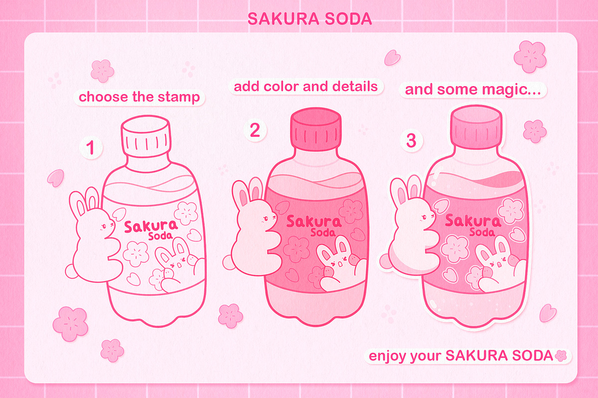 Cute Procreate Stamps Sakura Rabbit, an Animal Illustration by InkPrintsTattoo (Photo 6 of 7)