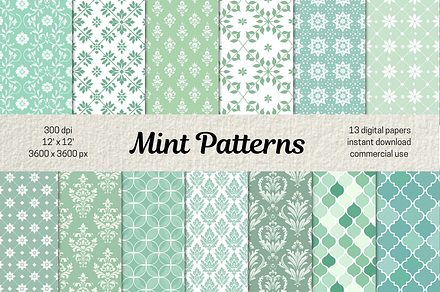 "Mint Floral Seamless Patterns", a Pattern Graphic by Mash Mash Stickers