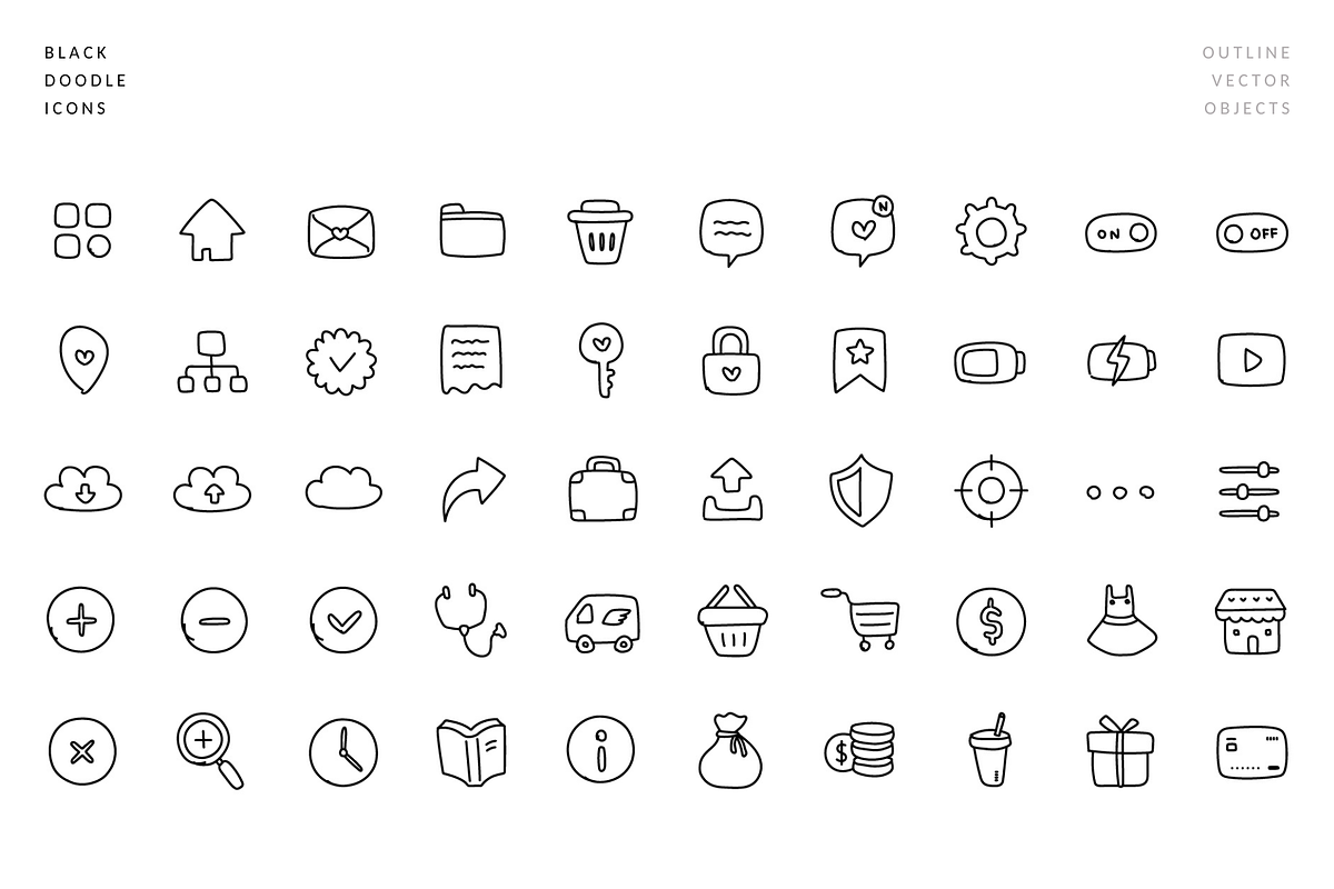 150 basic doodle icons, an Outline Icon by Pinkbrush (Photo 3 of 5)