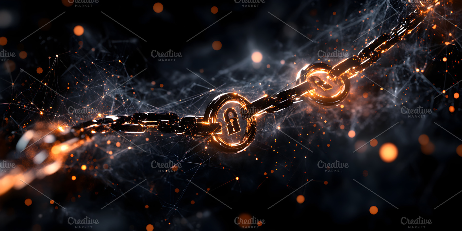 Digital blockchain chain with glowing padlocks, a Technology Photo by Photostock