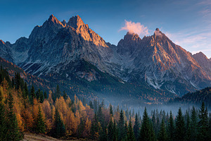 Majestic Mountains Autumn Forest Sun, a Photo by Pixeness Studio