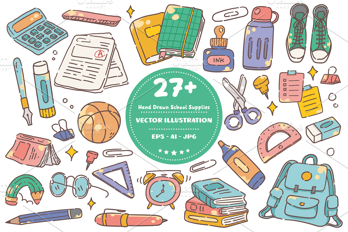 Hand Drawn School Supplies Doodle, an Object Graphic by dudellicious