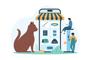 Online shopping cat products mobile, a Technology Illustration by Flashvector