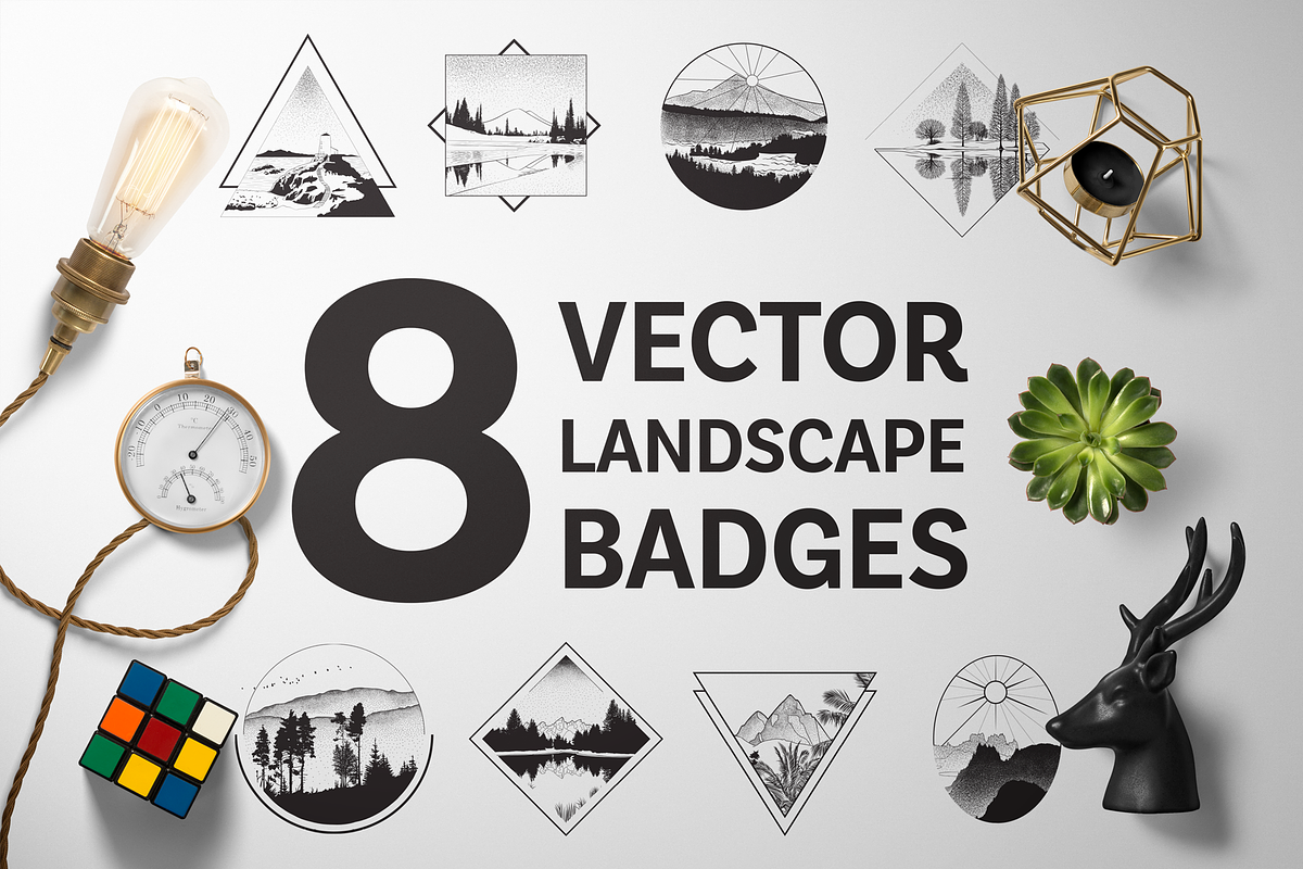 8 Vector Landscape Badges, an Illustration by MaGo (Photo 1 of 5)