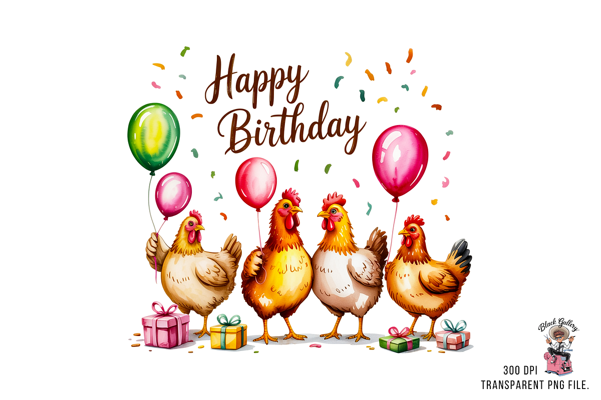 10 Funny Chicken Birthday PNG, a Graphic by Black Gallery (Photo 2 of 11)