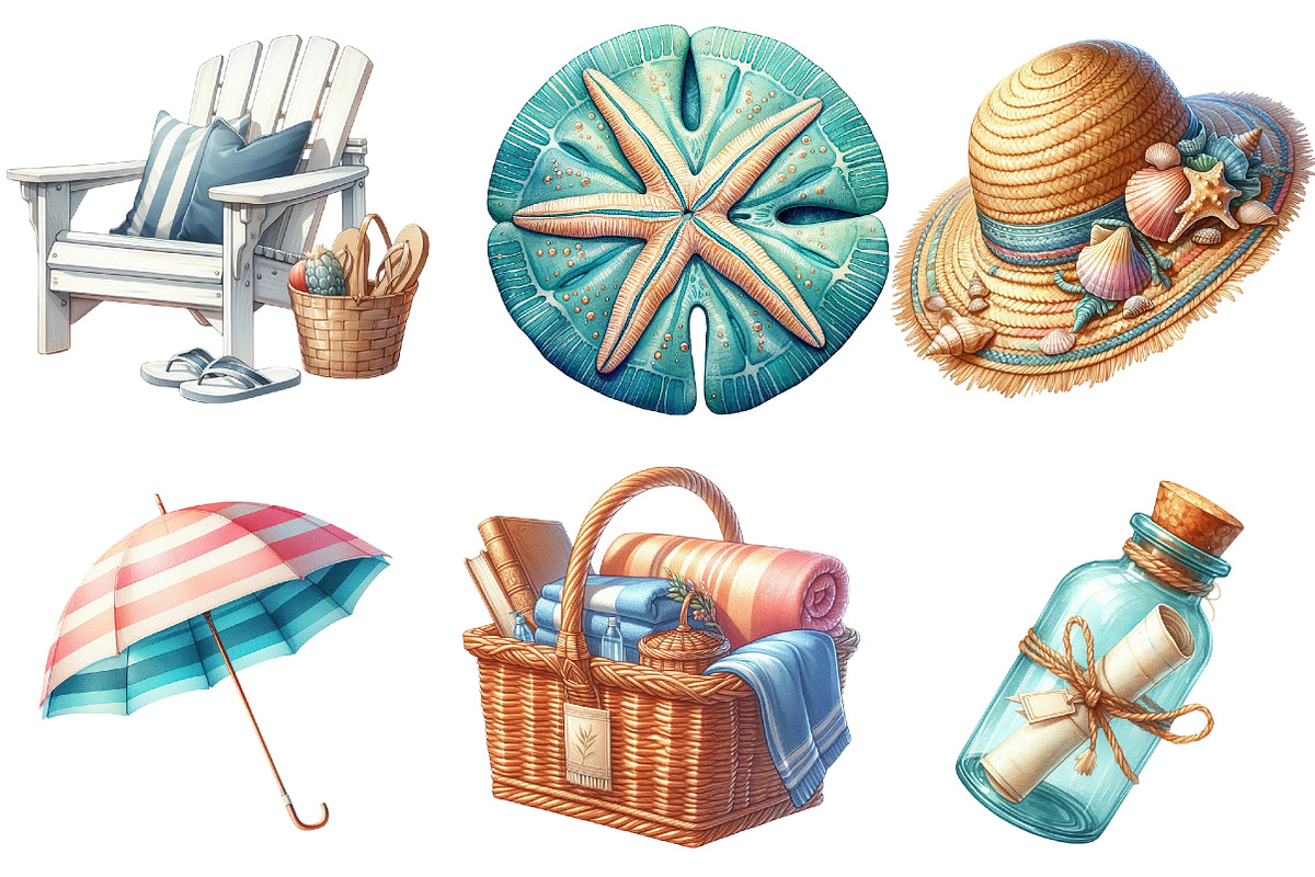 Coastal Summer Sublimation Clipart, an Illustration by Watercolor design (Photo 4 of 4)