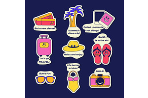Collection of colourful y2k travel, an Object Illustration by okskukuruza