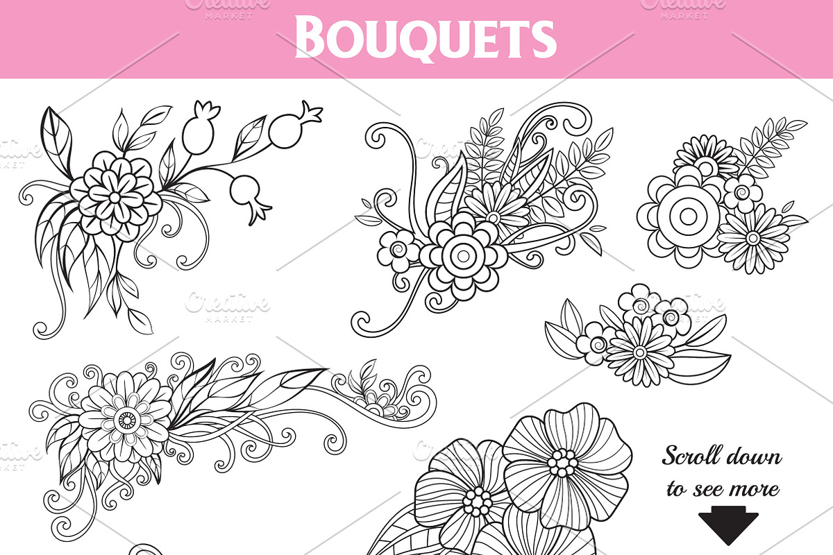 Floral Doodles Collection, a Decorative Illustration by Elinorka (Photo 3 of 9)