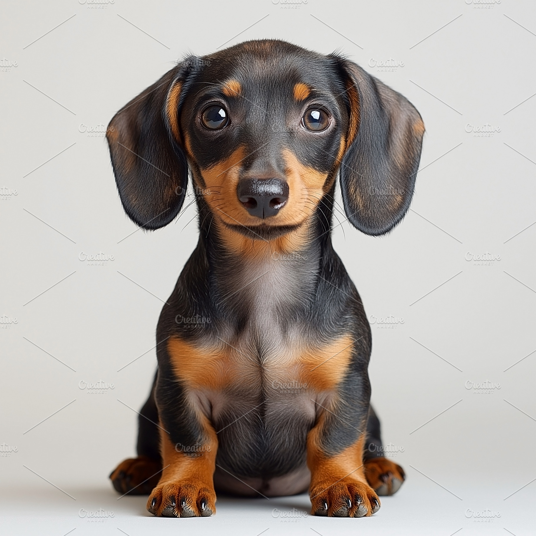 Adorable black and brown Dachshund puppy sitting with an inquisitive look, show, an Animal Photo by ImageMir