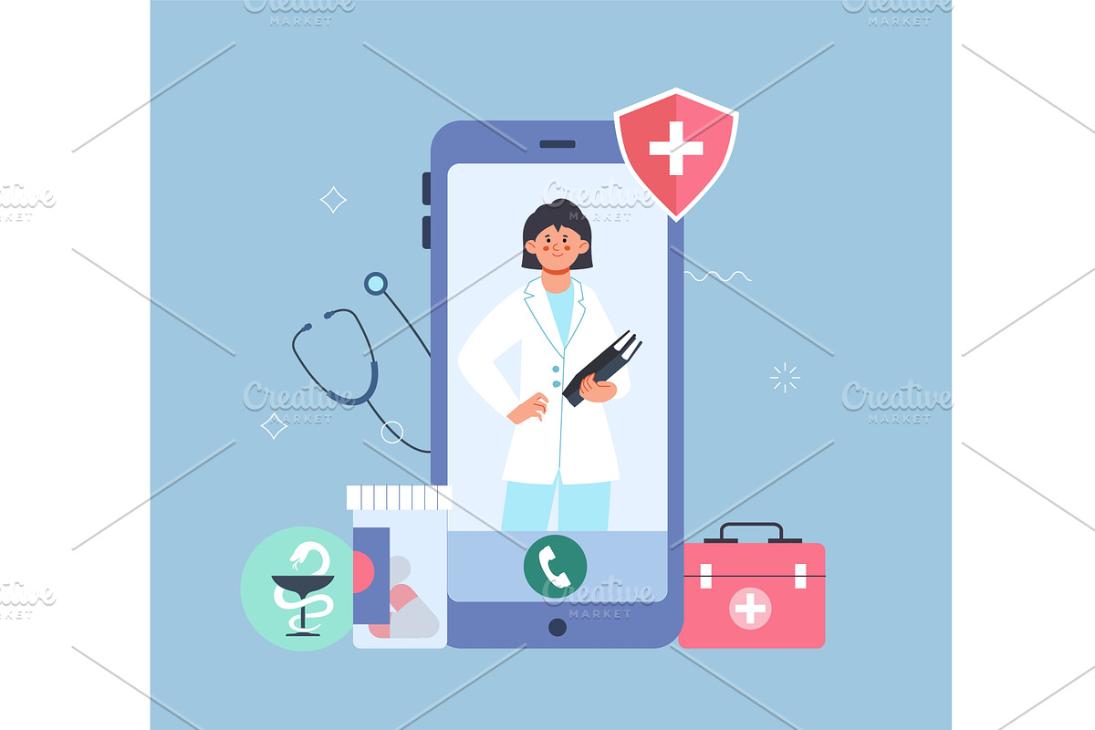 Online doctor. Remote access to, a Healthcare Illustration by LadadikArt