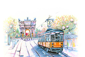 Famous Vintage Tram In Milan