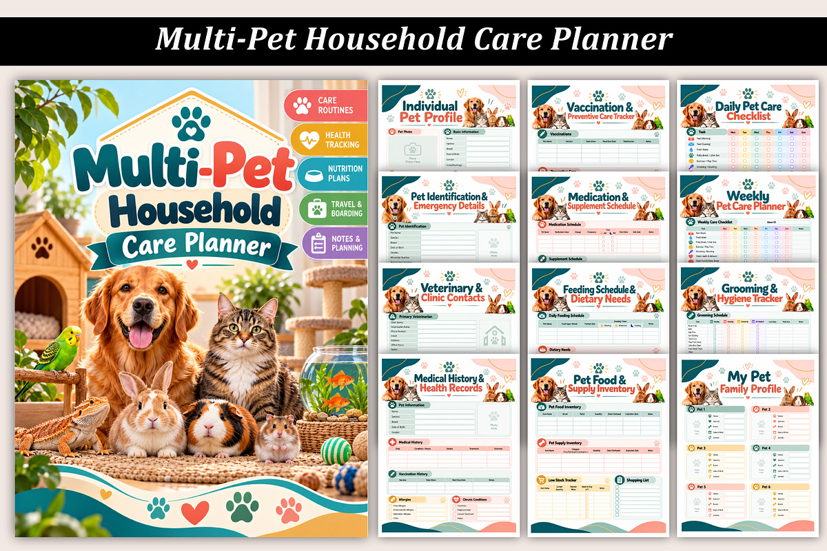 Multi-Pet Household Care Planner, a Stationery Template by Designmela01 (Photo 1 of 4)
