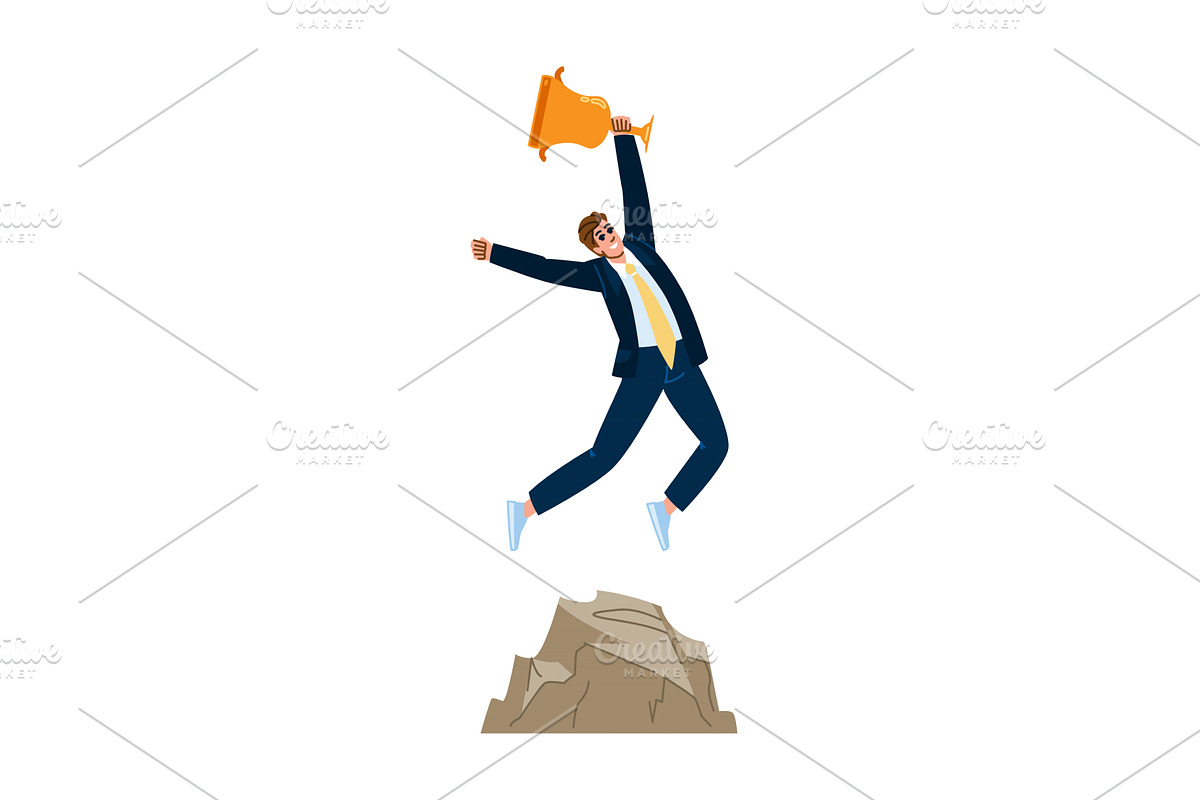 Businessman jumping with trophy, a Person Illustration by pikepicture