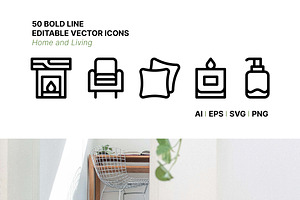 50 Home and Living Icons, an Outline Icon by Side Project