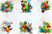Watercolor Tropical Parrot Clipart, an Illustration by SVGArt (Thumbnail 2 of 7)
