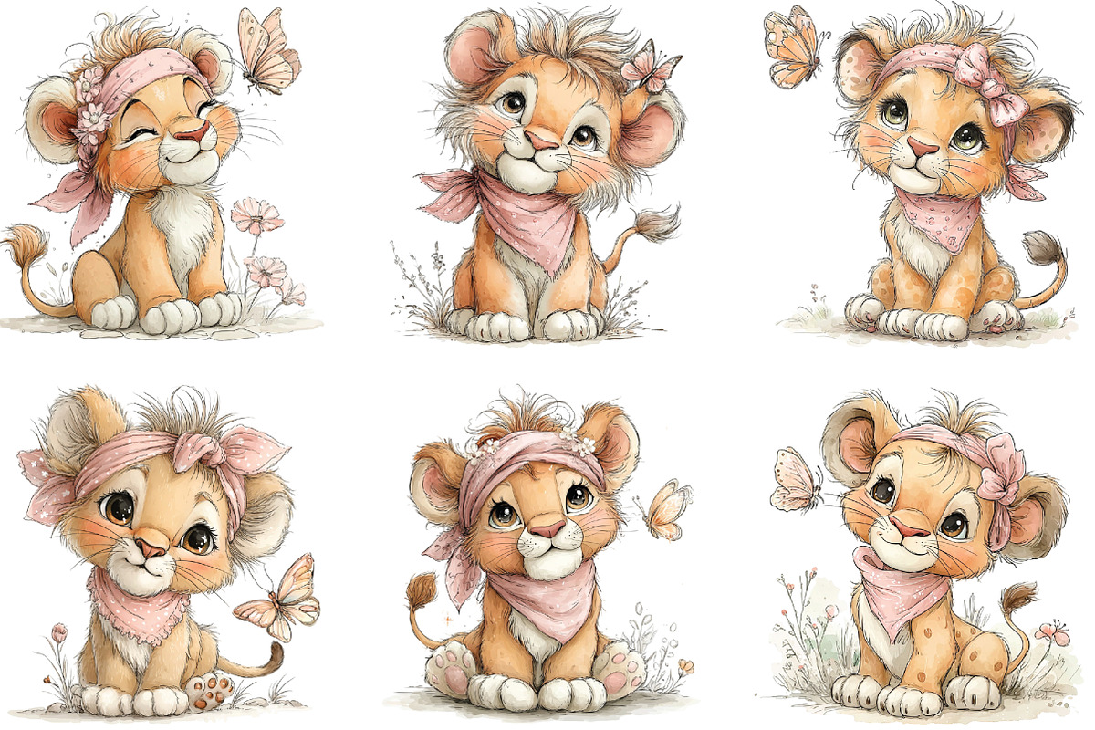 Baby Lion With Butterfly Clipart, an Illustration by CraftArtStudio (Photo 2 of 6)