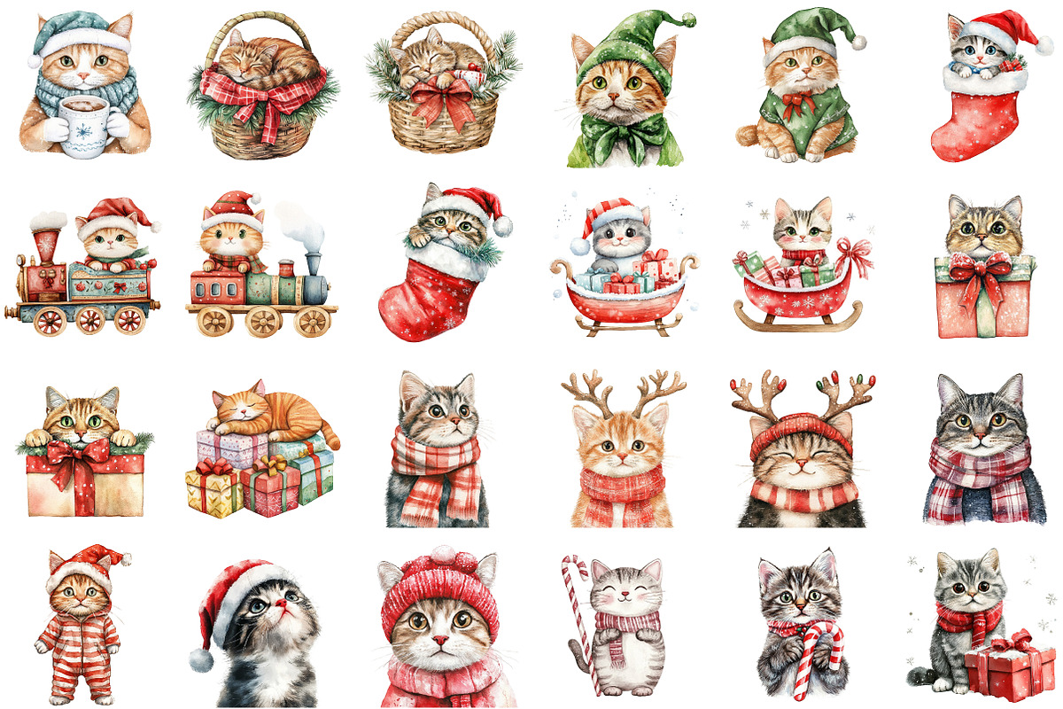 Christmas Cats Holiday Cats Set, an Illustration by Sublimation Artist (Photo 2 of 6)