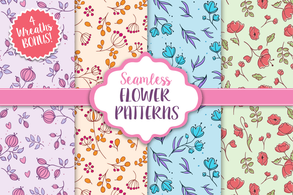 Seamless Vector Flower Patterns, a Pattern Graphic by Ta-da! Magical Prints (Photo 1 of 6)