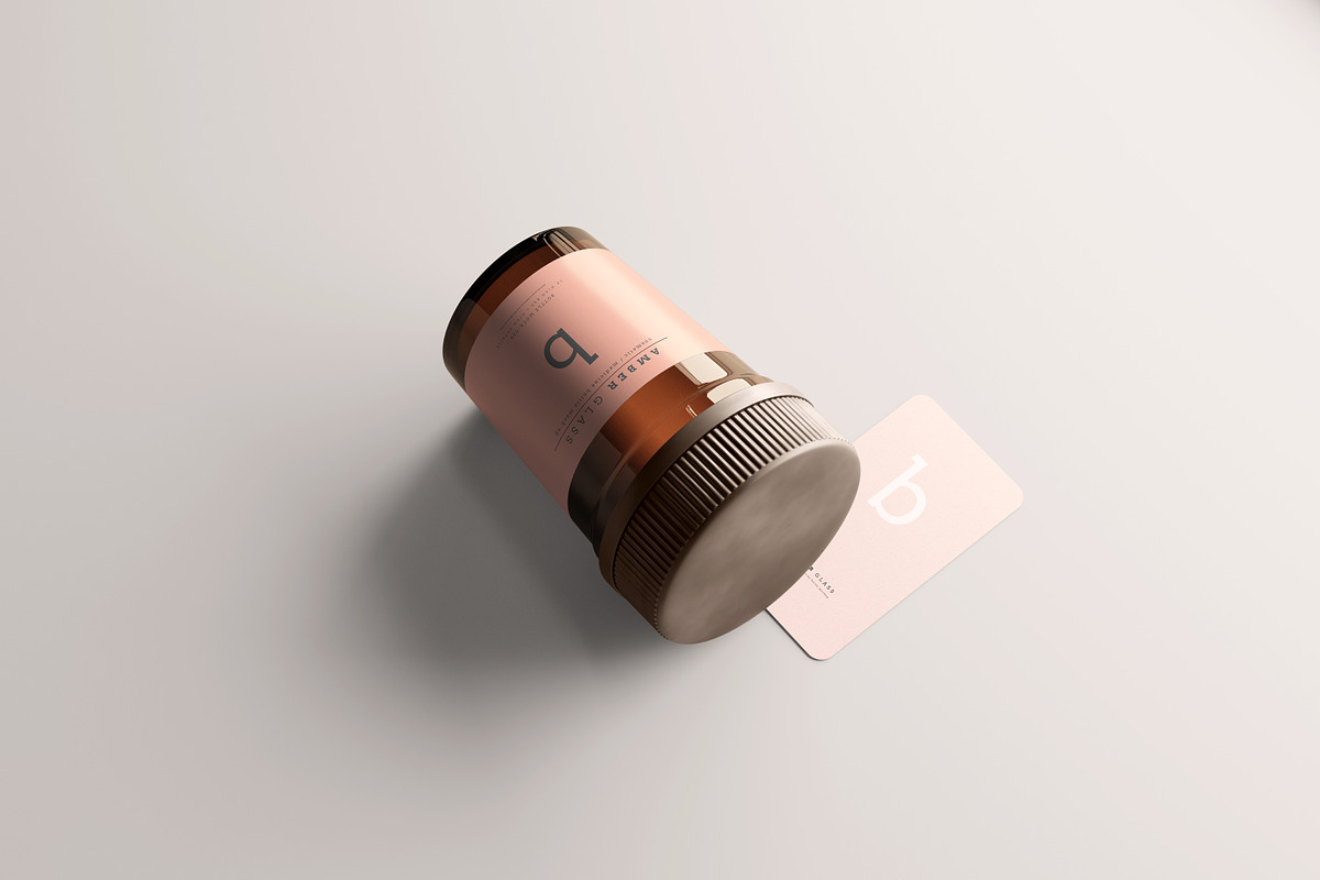 Amber Glass Pills Bottle Mockups, a Cups & Container Mockup by pmvch (Photo 12 of 20)