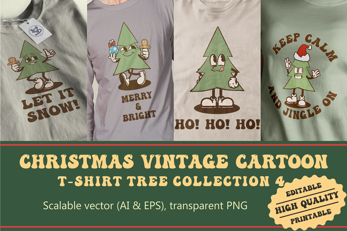 Christmas Tree Vintage Cartoon, an Illustration by vectstudio (Photo 1 of 5)