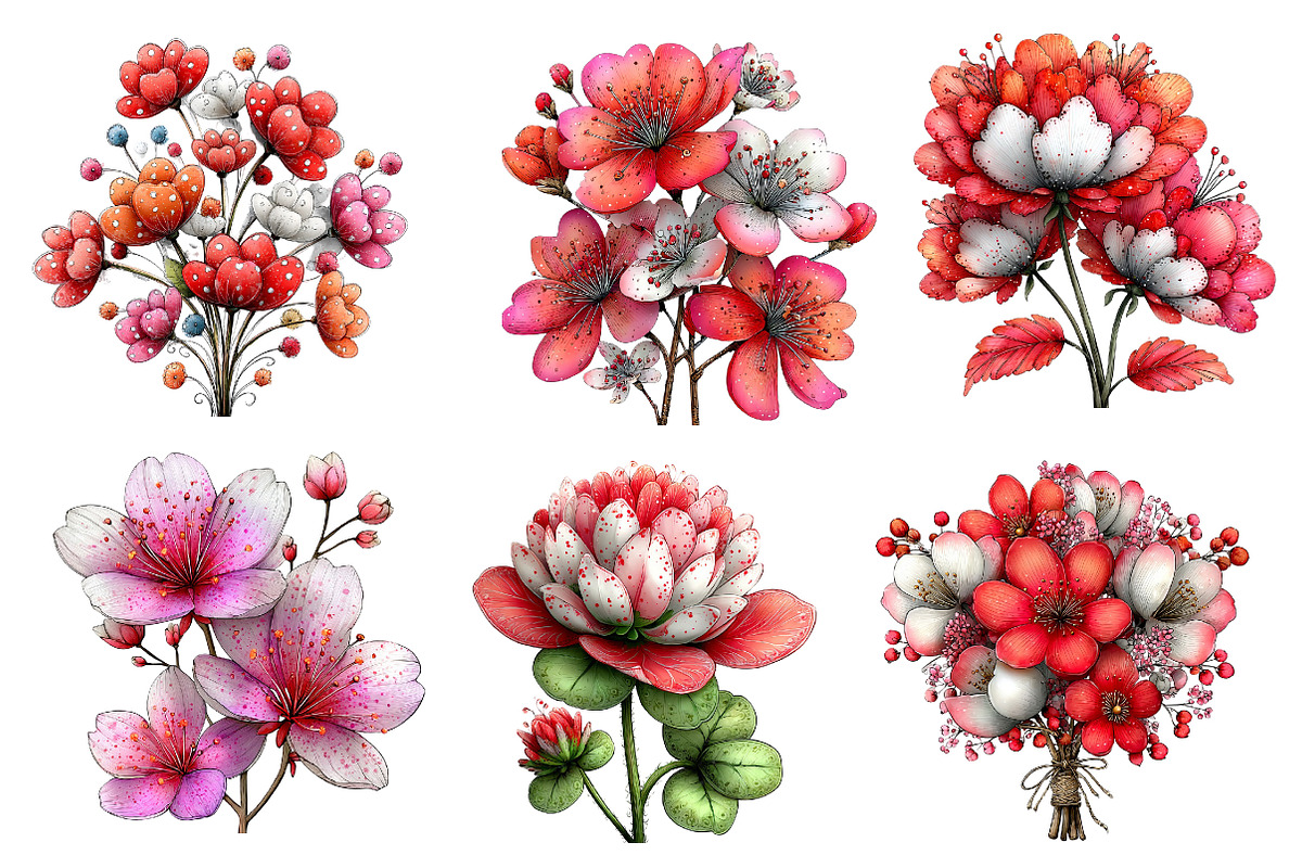 Whimsical Wildflowers Clipart,Spring, an Illustration by Dream Creation (Photo 3 of 8)