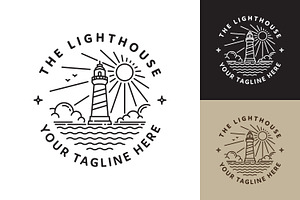 Line art lighthouse logo with clouds, a Branding & Logo Template by Saba Vector